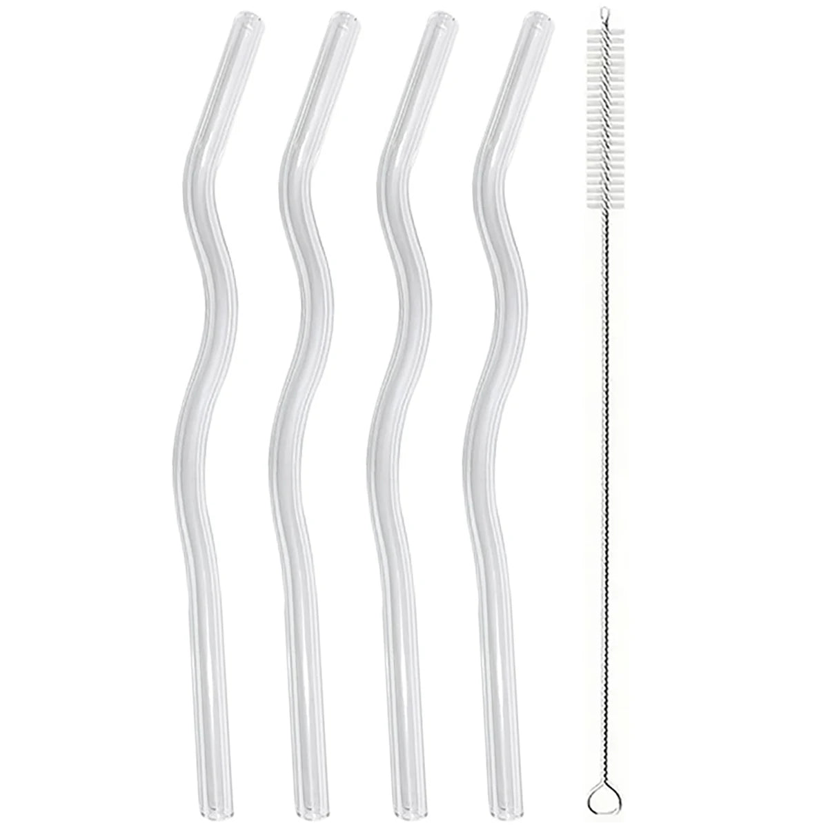 4pcs 200*8mm Glass Straws Wavy Colorful Drinking Straw Set with Brush High Borosilicate Glass Straw Kitchen Party Bar Drinkware