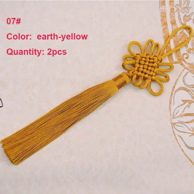 2Pcs Tassel Fringe Handmade Silk Floss Chinese Knot Tassel Bangs Flower Tassel for DIY Craft Door Car Handing Home Decor