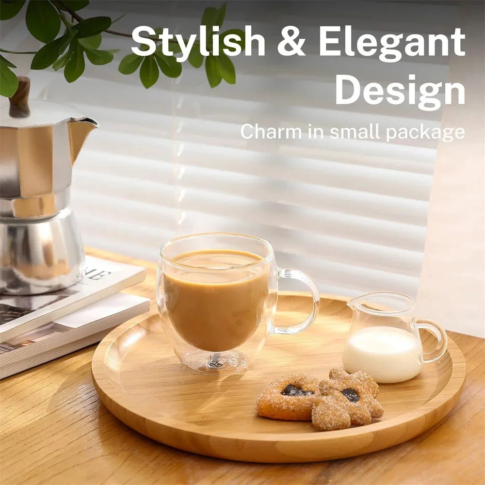 1pack 250/350/450ml Glass Coffee Mug with Handle Double-Walled Glass Cup For Cold or Hot Water Juice Milk Coffee Whiskey