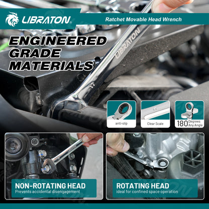 LIBRATON1pc Ratchet Wrench 6mm-19mm, Ratcheting Flexible Head Wrench Set, Reversible Spanner Hand Tool, 72-Tooth Allen Wrench