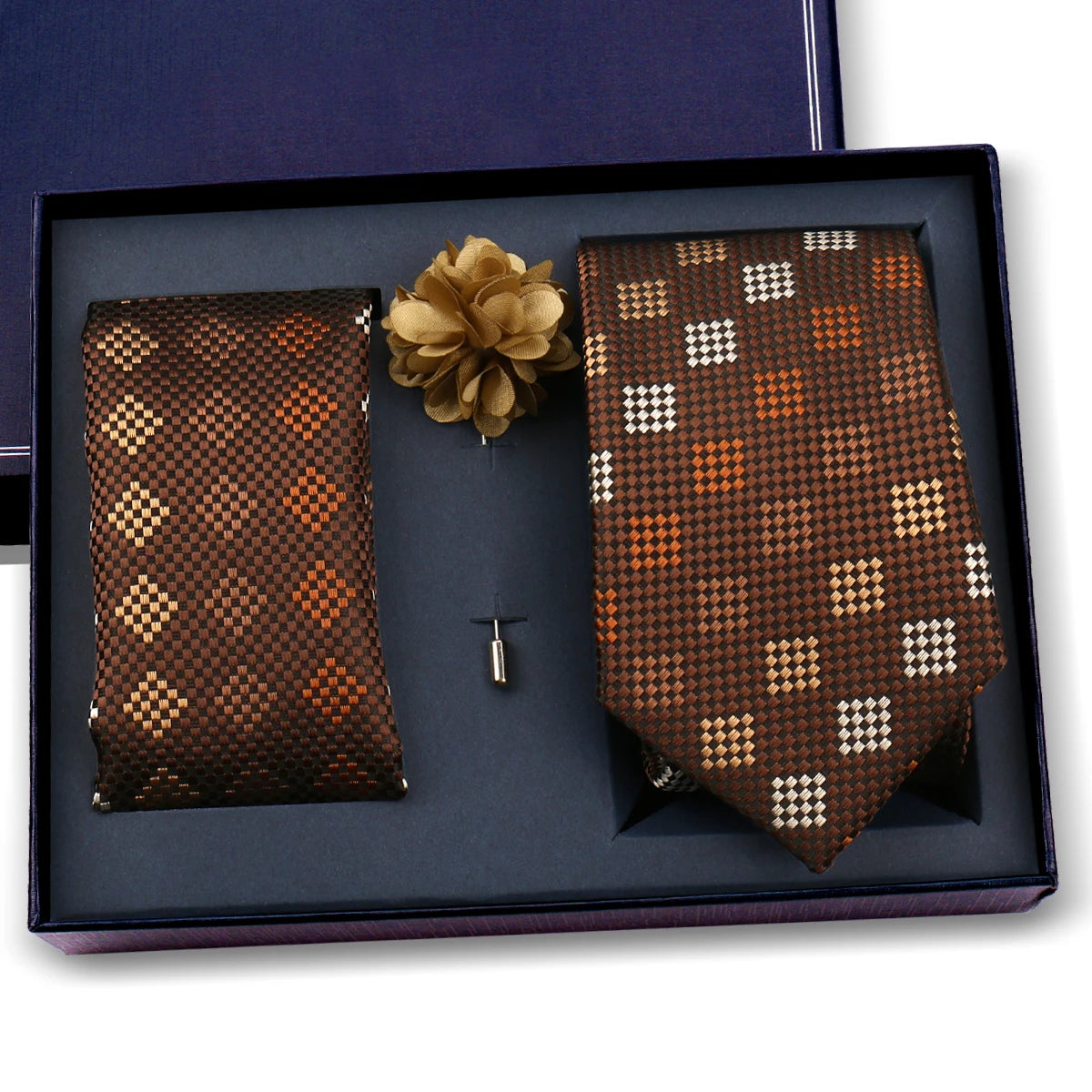 Elegant Ties For Men Classic Paisly Neck Tie Pocket Square Brooch Set With Gift Box Mens Business Wedding Suit Accessories