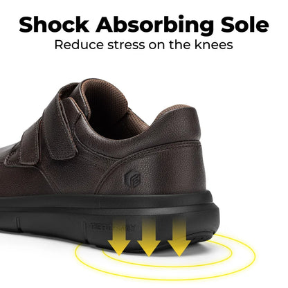 Men'S Wide Walking Shoes Hook And Loop Comfortable Leather Business Shoes Orthopedic Diabetic Shoes For Swollen Feet