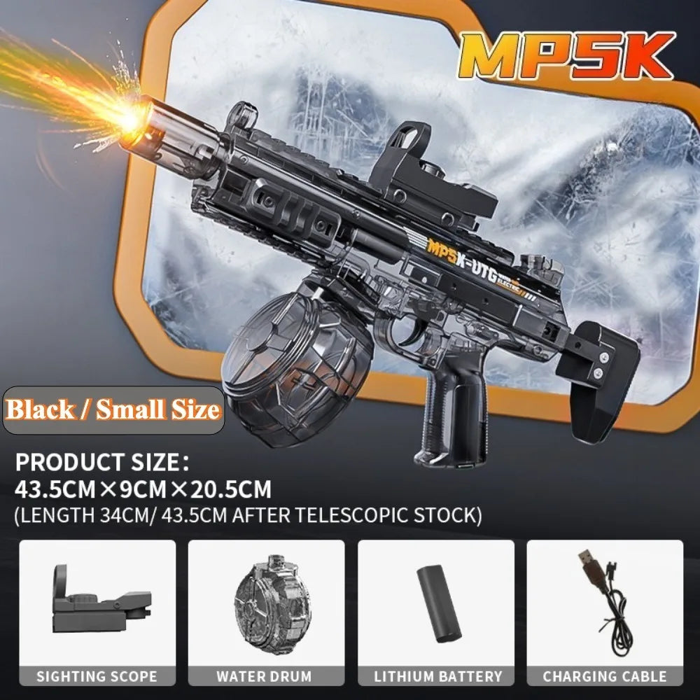 MP5K Full Automatic Water Gun Toy with Retractable Stock Linked Recoil Mechanism Water Pistol Summer Outdoor Beach Shooting Game