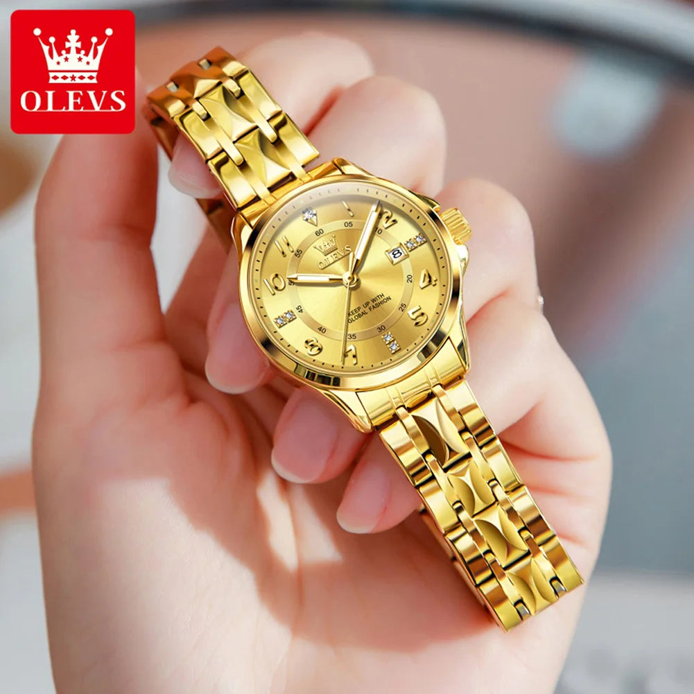 OLEVS 2910 Original Quartz Watches for Women Rhombus Steel Strap Waterproof Luminous Calendar Elegant Luxury Ladies Wristwatches