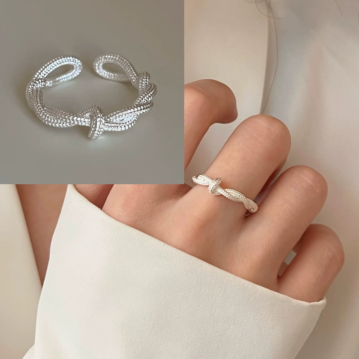 PANJBJ 925 Sterling Silver Lotus Ring For Women Retro TextureJewelry Irregular Creativity Adjustable Jewelry Party Gift Dropship