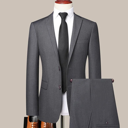 Suit Outdoor (Blazer+ Pants) Men's Fashion Gentleman's Business Suit Slim Outdoor Decoration Body Wedding Casual Suit