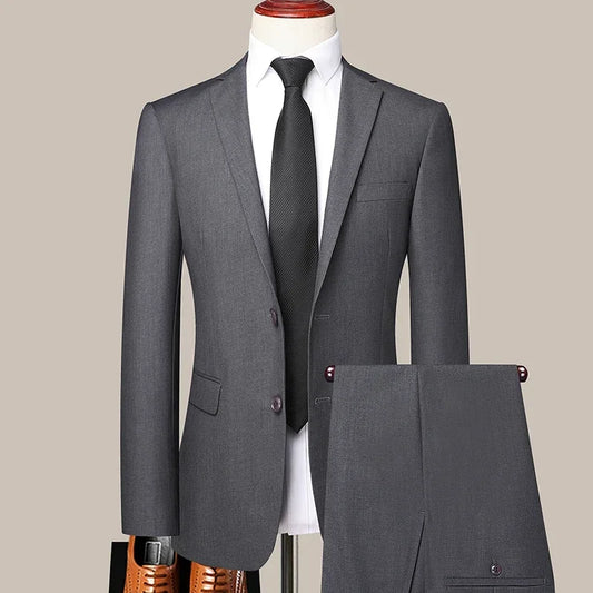 Suit Outdoor (Blazer+ Pants) Men's Fashion Gentleman's Business Suit Slim Outdoor Decoration Body Wedding Casual Suit
