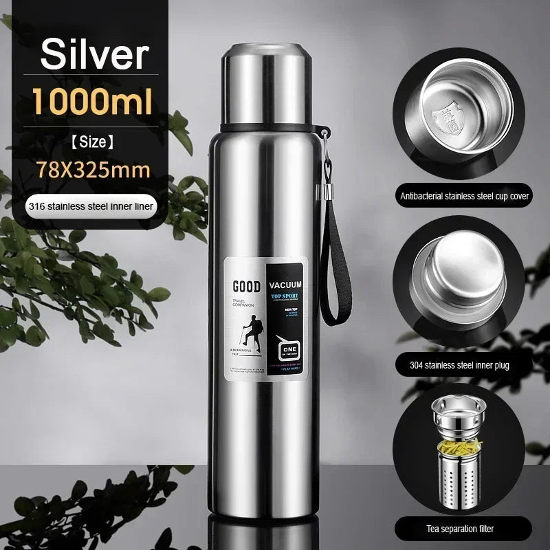 Large Capacity Cold & Hot Thermos Tumbler, Stainless Steel Insulated Water Bottle, Tea Coffee Flask Pot Travel Mug