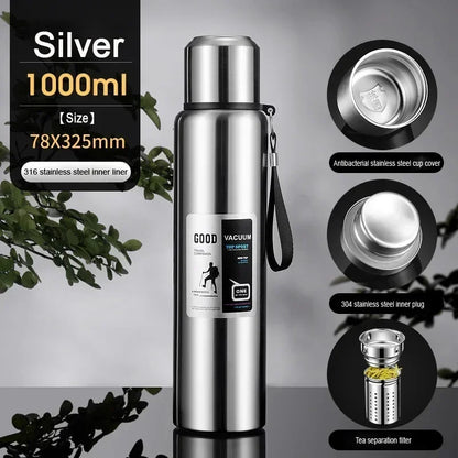 Large Capacity Cold & Hot Thermos Tumbler, Stainless Steel Insulated Water Bottle, Tea Coffee Flask Pot Travel Mug