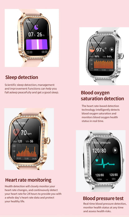 LIGE Fashion Design Women Smart Watch 1.75" Curved Screen Smartwatch Bluetooth Call Clock IP68 Waterproof Diamond Case Bracelet