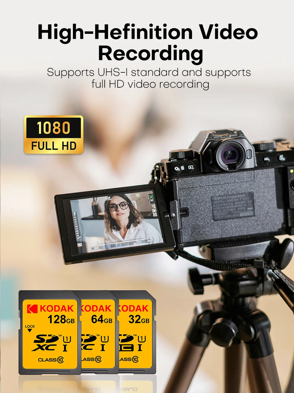 KODAK C10 SD Card C10 High Speed Flash Cards 32GB 64GB 128GB SDXC SDHC Class 10 Memory Card For DSLR Camera