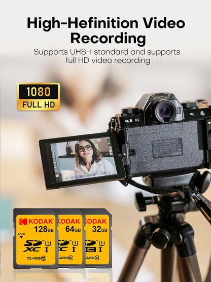 KODAK C10 SD Card C10 High Speed Flash Cards 32GB 64GB 128GB SDXC SDHC Class 10 Memory Card For DSLR Camera