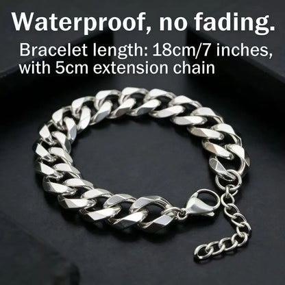 HNSP 3MM-15MM Thick Stainless Steel Cuban Chain Bracelet For Men Hand Jewelry Punk Street Style Accessory