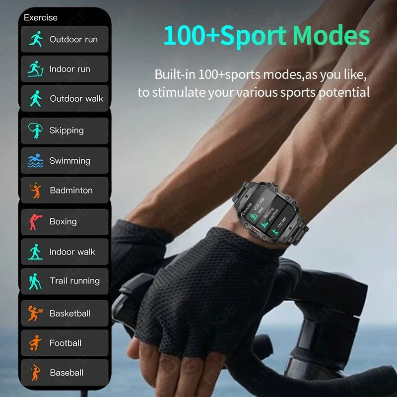 LIGE Outdoor Men's Sports Smart Watch 2.01 inch HD Screen Fitness Monitor Bluetooth Call Smartwatch For Men Women Holiday Gifts