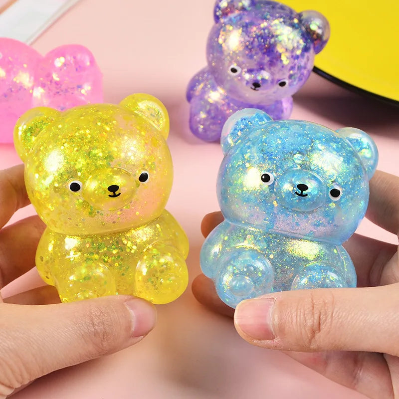 Fidget Bear Toy Squishys Glitter Gummy Bear Small Cute Animal Anti Stress Fidget Splat Decompressions Vent Squeeze Toy