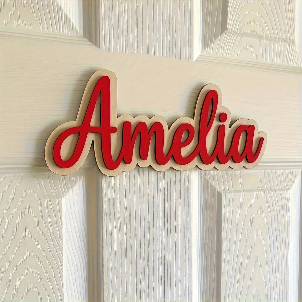 1Pc Customized Personalized Wooden Nameplate - Elegant Handwritten Style Wall-Mounted, Easy to Install, Modern Minimalist Design