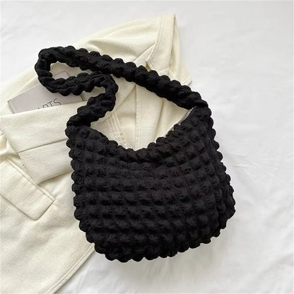 HOMEFISH Crossbody Bag With Pleated Design Embroidered Plaid Shoulder Bag Underarm Bags Simple Large Capacity Quilted Tote Bags