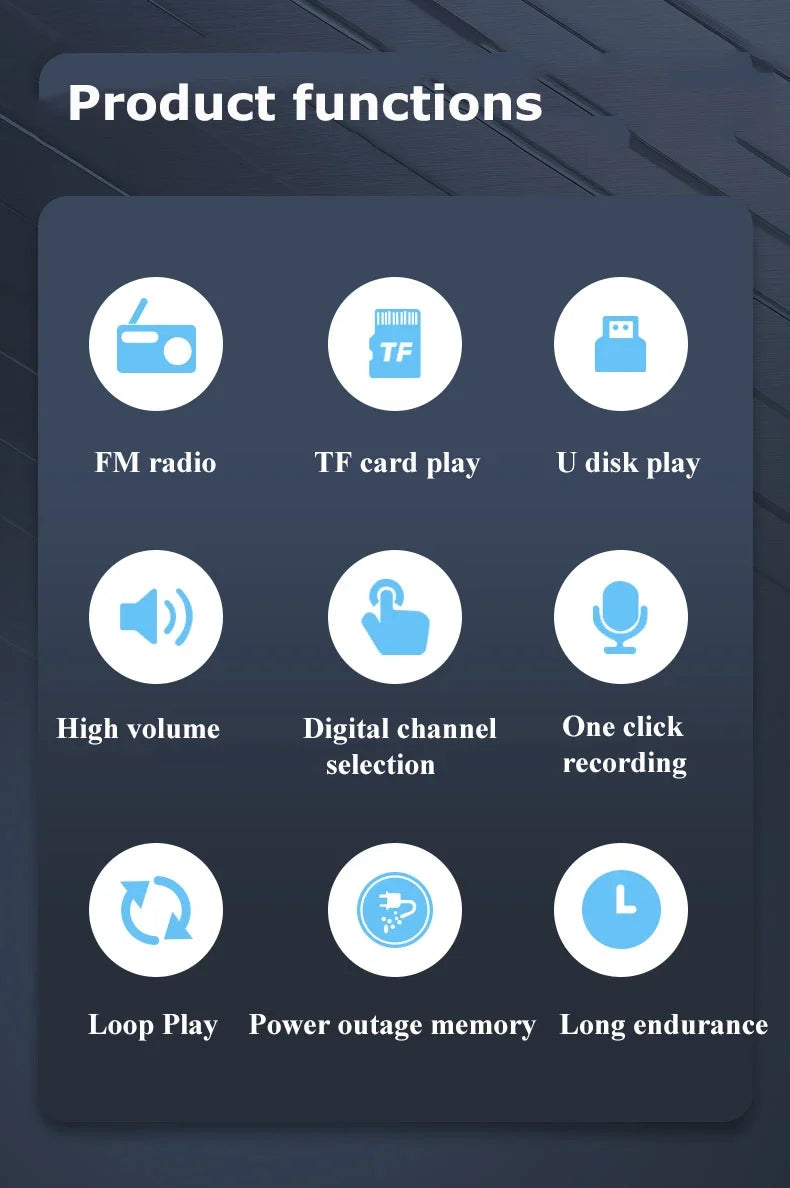 Mini Portable FM Radio Multifunctional Radios Bluetooth Speaker Recorder with LED Display Folder Switching TF Card U Disk Play