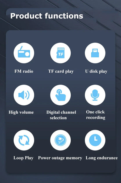 Mini Portable FM Radio Multifunctional Radios Bluetooth Speaker Recorder with LED Display Folder Switching TF Card U Disk Play