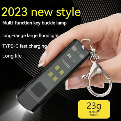 Strong MINI Flashlight Multi-function Keychain Light Mini LED Key Torch Lamp Rechargeable 7 Lighting Modes Camping Fishing