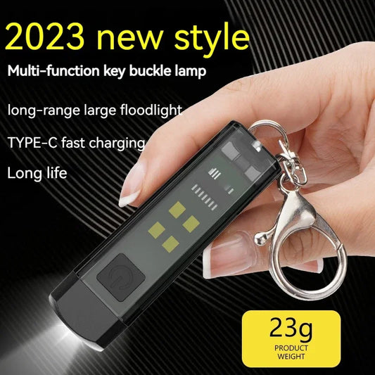 Strong MINI Flashlight Multi-function Keychain Light Mini LED Key Torch Lamp Rechargeable 7 Lighting Modes Camping Fishing