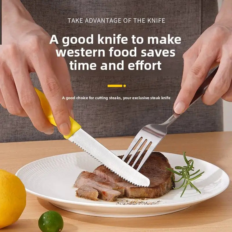 Serrated Steak Knife, Stainless Steel Steak Knife With Pointed Tail Plastic Handle, Multifunctional Kitchen Bread Dessert Knife