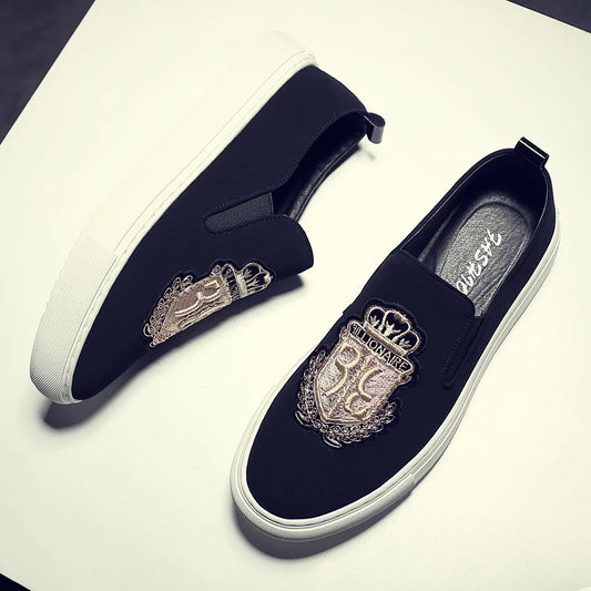 Men's Fashionable Embroidered Slip-On Loafers Comfortable Breathable Soft-Soled Casual Shoes-20338