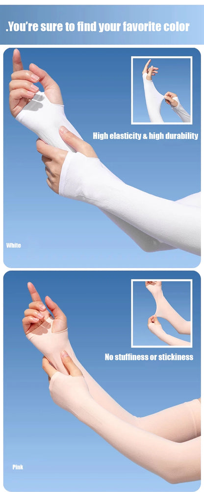 Invisible Sunscreen Seamless Ice Sleeves UPF50+ Cooling Silk Fabric UV Protection Arm Covers For Outdoor Sports Driving