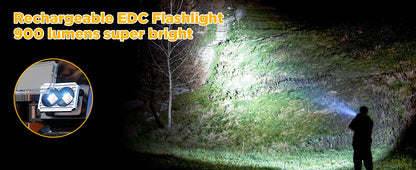 COB+XPE Dual Light Flashlight, 1200LM Adjustable Head with Magne t& Clip,USB Rechargeable Mini Work Light for Camping Hiking EDC