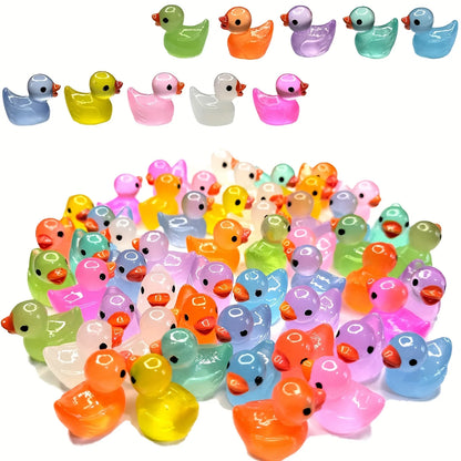30/60/100PCS Luminous Mini Duck Micro Landscape Access Miniature Figurines Fairy Home Decoration Glow in the Dark Mixed Style