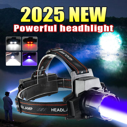 Most Powerful Led Headlamp 18650 Rechargeable Headlight Strong Light Head Torch UV Headlight Camping Hunting Headlamp