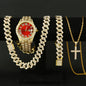 4PCS Luxury Rhinestone Men Quartz Watch Hip-pop Jewelry Set Fashion Roma Dial Calendar Quartz Wristwatch（Without Box）