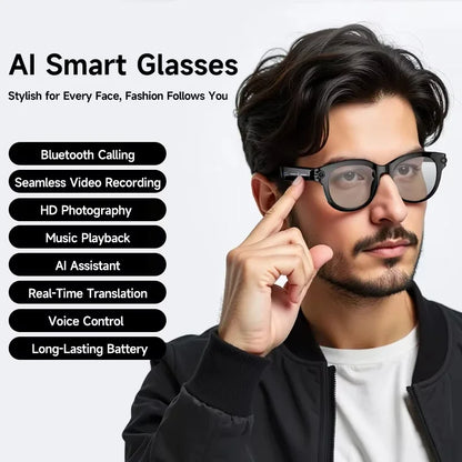 Lenovo AI Smart Sunglasses 8K HD 1600W Dual Camera Real Time Translation Bluetooth Calling Audio Video Music Playback Glasses