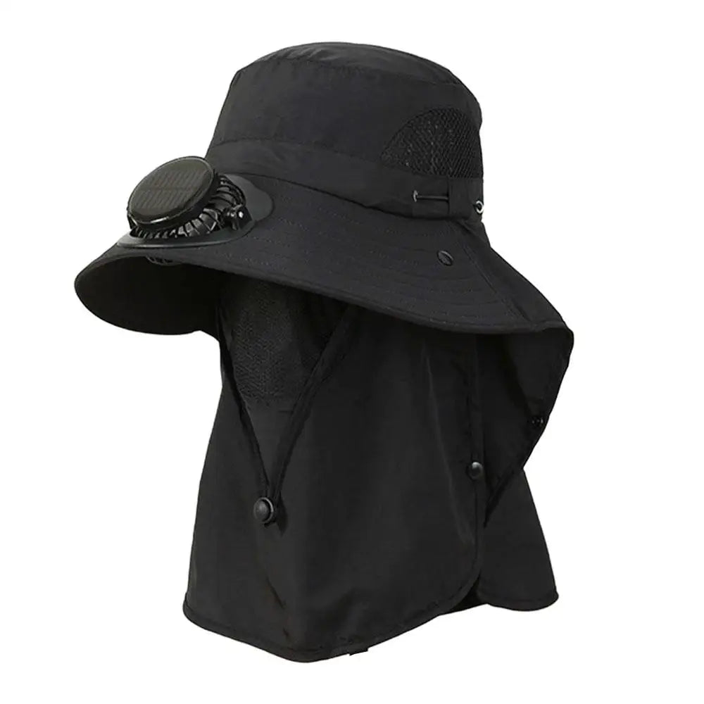 New Multi-Function Solar Fan Sun Hat - Waterproof Fishing Hat with Built-In USB Charging & Wide Brim for UV/Heat Protection