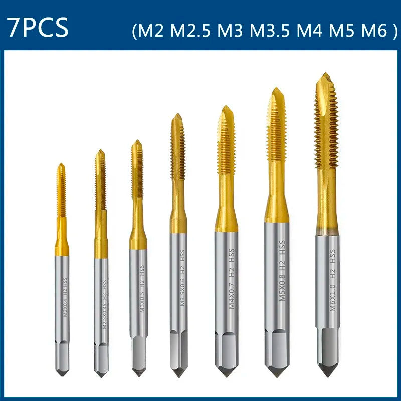 HSS Titanium Coating Screw Tap Drill Bit M2 M2.5 M3 M3.5 M4 M5 M6 M8 M10 M12 Metric Straight Flute Thread Tap Hand Tools