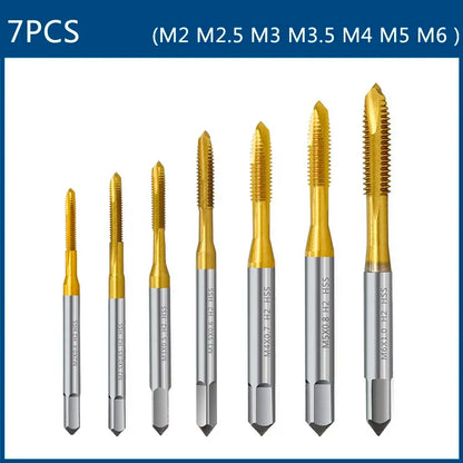 HSS Titanium Coating Screw Tap Drill Bit M2 M2.5 M3 M3.5 M4 M5 M6 M8 M10 M12 Metric Straight Flute Thread Tap Hand Tools