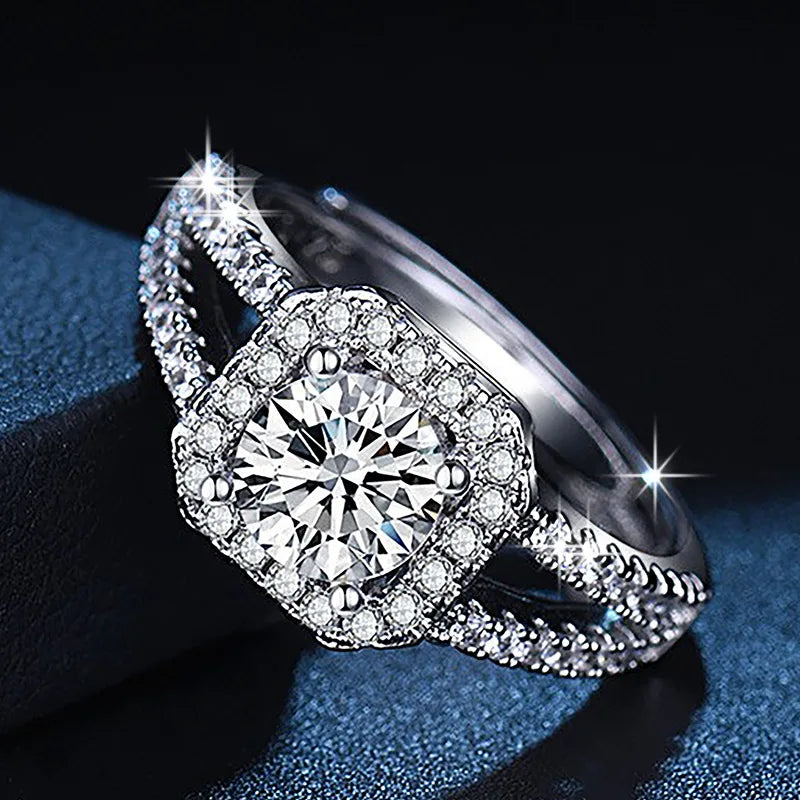 925 Sterling Silver Classic Ring for Women four claw jewelry simple diamond ring imitation diamond women's ring