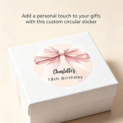 Pastel Pink Base Large Satin Bow Stickers Personalized Name Variety Sizes AvailableElegant Round Labels Gift Box Decor Stickers