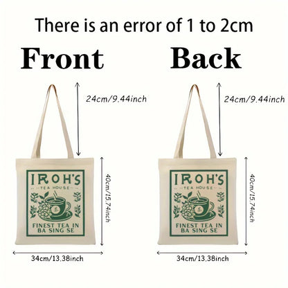 A Iluo Teahouse Pattern printed canvas tote bag, suitable for daily use, shopping, school, and travel