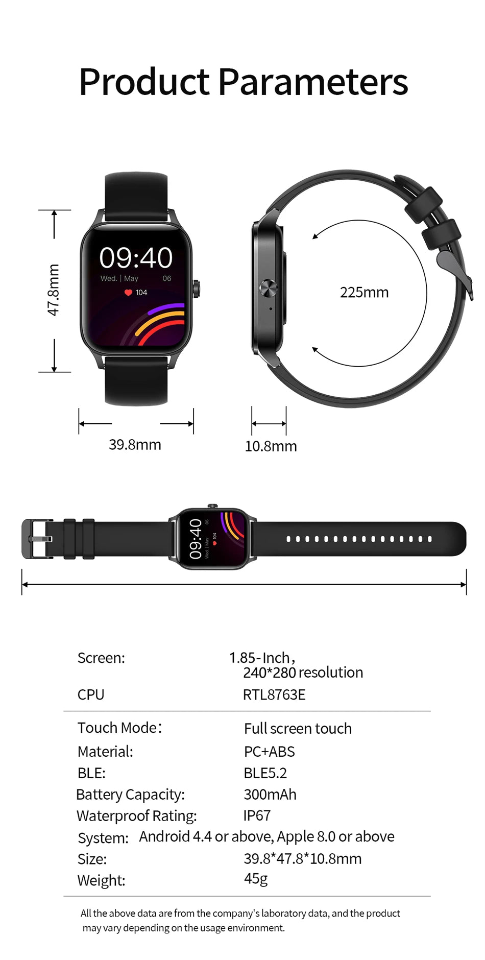 LIGE Smart Watch Answer/Make Call 1.85" Smartwatch for Android iOS Heart Rate Sleep Monitor Pedometer Waterproof Fitness Watches