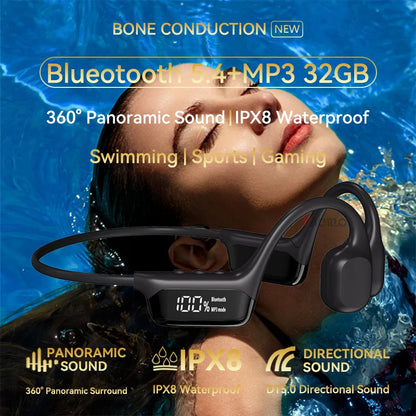 Bezprzewodowe słuchawki z przewodnictwem kostnym Bluetooth 32 GB odtwarzacz MP3 Wodoodporne IPX8 do pływania Sportowe słuchawki HIFI