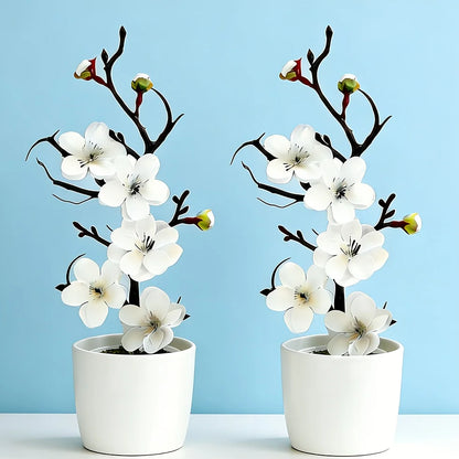 2Pcs Realistic Cream White Wintersweet Artificial Flowers, All-Season Faux Flowers for Holiday Home DIY Decor (No Vase)