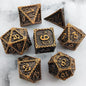 7 Pcs Cosplay D4-D20 DND Brass Gold Polyhedral Sharp Edge Casino Dice Rpg Table Board Game Tray Gem Stone Dragon Metal Steel Set