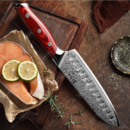 TAMZUO 7" Kitchen Santoku Knives Japanese Damascus Steel VG10 Kitchen Cooking Knife Meat Cutting Fruit Knife Wooden Handle