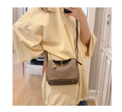 Women's Handbag 2025 New Style Top Layer Cowhide Leather Lundy Mini Doctor Bag Genuine Leather Handbag Single Shoulder Crossb...
