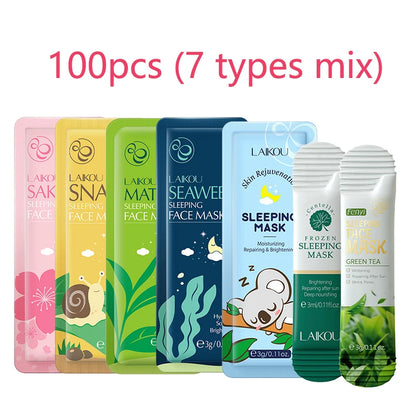 100 Pcs LAIKOU Moisturizing Sleeping Mask Sakura Snail Seaweed Centella Face Mask Tendering & Nourishing Oil-control Skin Care