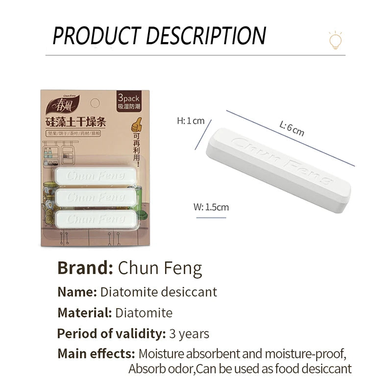 3Pcs/Set Unique Drying Strip Diatomaceous Earth Food Drying Strip Wide Application Safe No Odor Kitchen Moisture Repellent