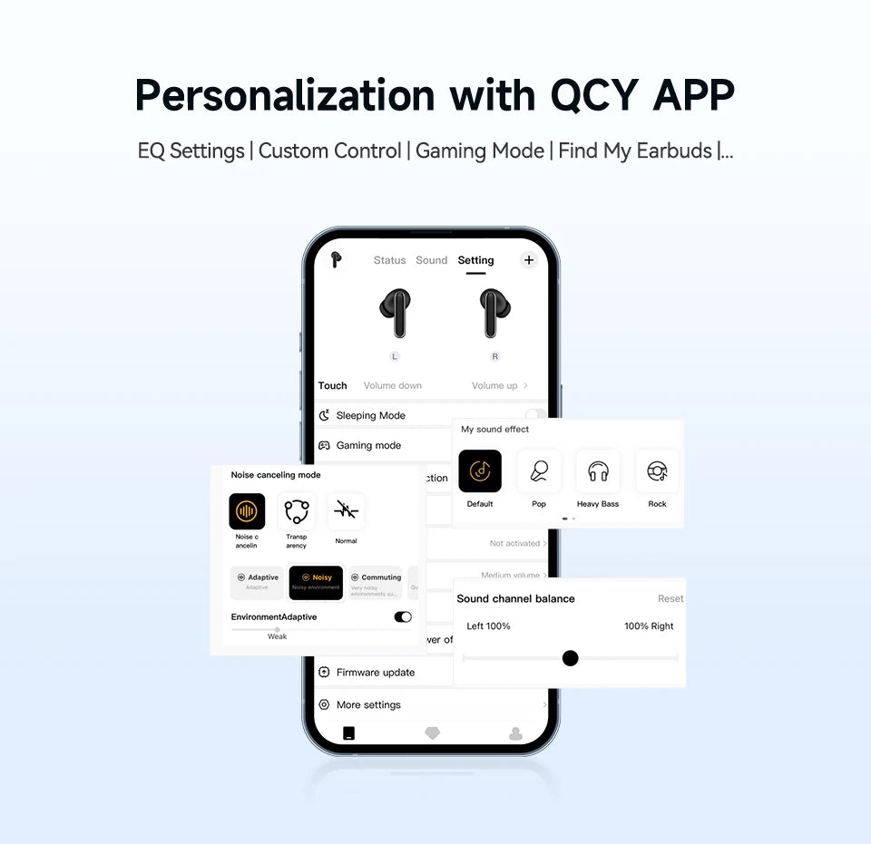 QCY Melobuds N50 ANC Bluetooth 5.4 Słuchawki Bezprzewodowe z Aktywną Redukcją Szumów 6 Mikrofonów Czyste Połączenia Wielopunktowe
