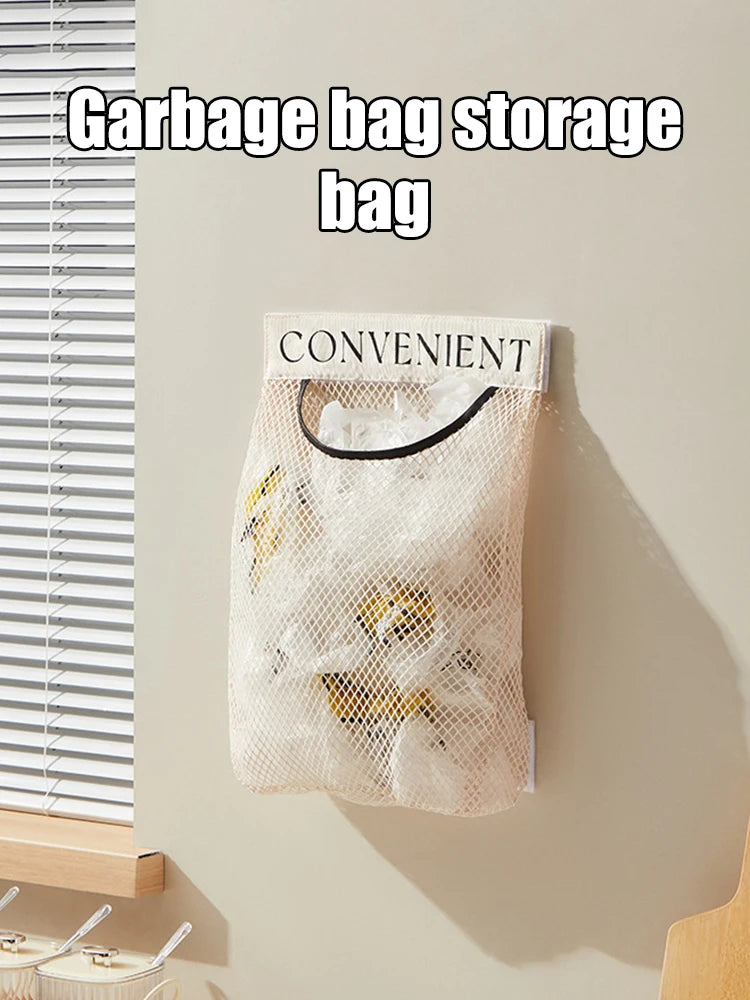 Hanging Storage Mesh Bags Kitchen Garbage Bag Storage Tools Wall-mounted Large-capacity Storage Bag Packaging Plastic Bag 1pc