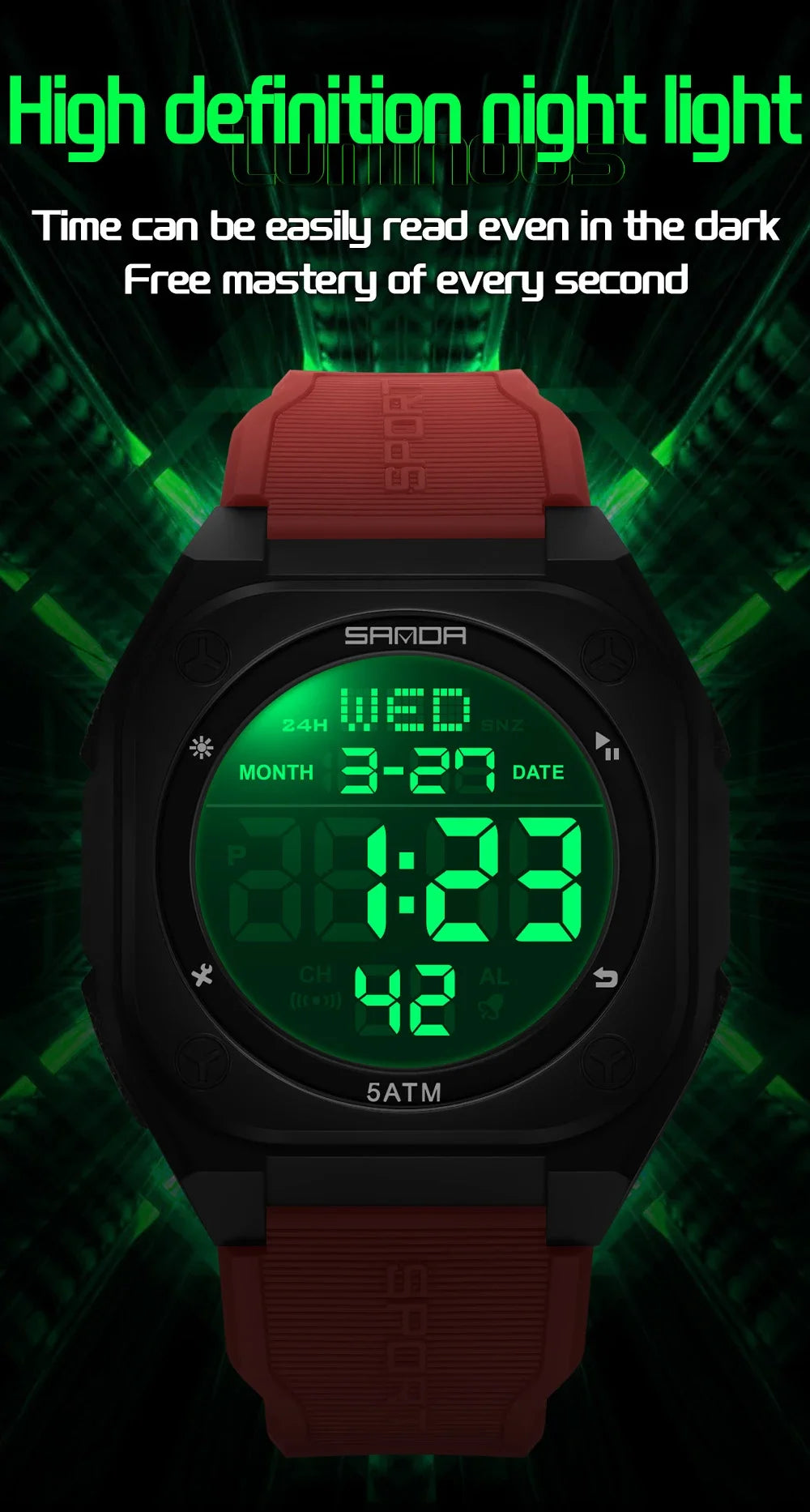 SANDA Digital Watch Multi-function Alarm Clock Luminous Waterproof Silicone Wristwatch Casual Students Electronic Watches